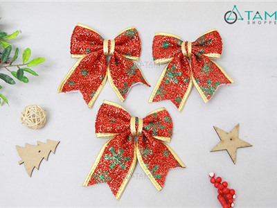 Bịch 3 nơ đỏ viền vàng trang trí ĐK 17cm X-NO-01